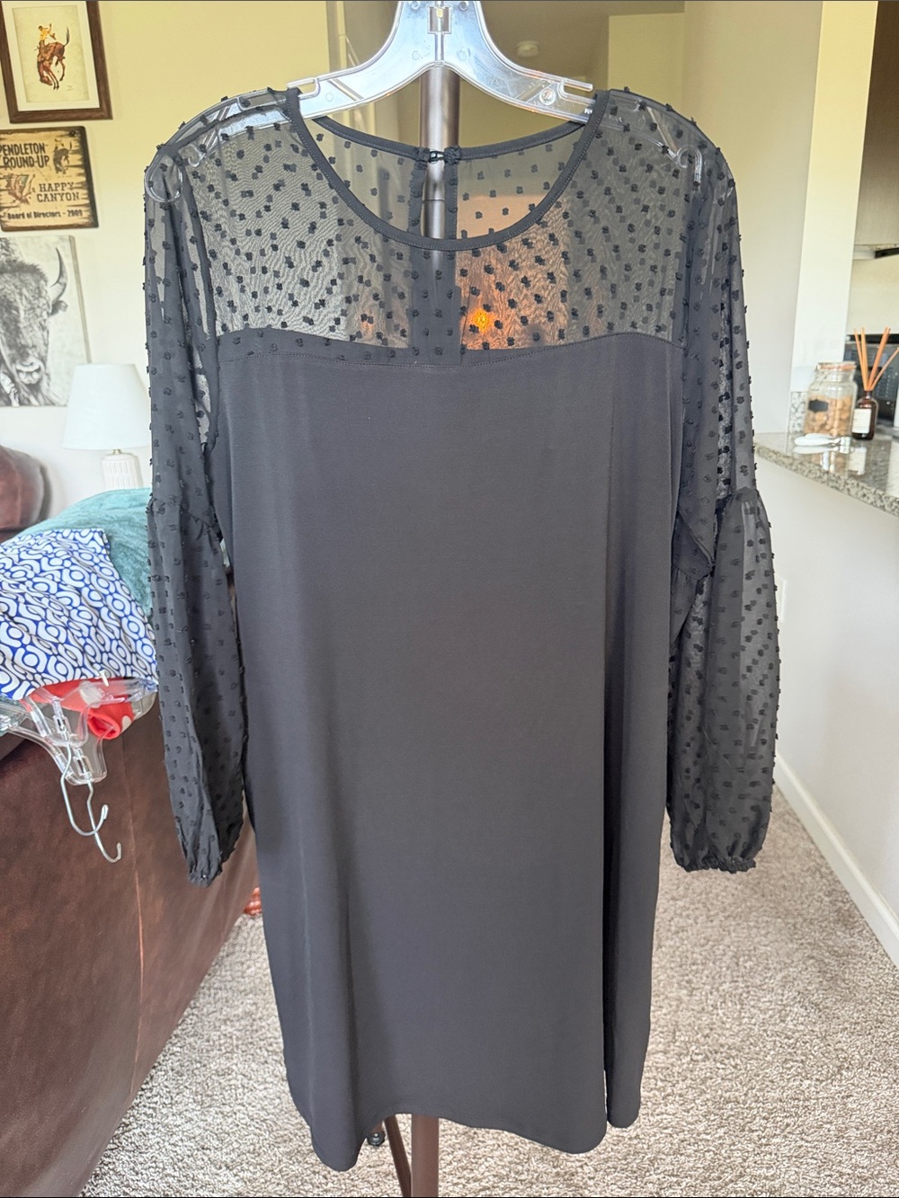 Pendleton Black Swiss Dot Long Sleeve Shift Dress